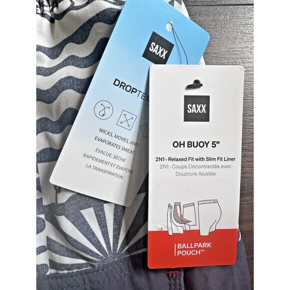 SAXX Men's Oh Buoy 2N1 Half Print Volley 5" Swim Shorts Gray Off White 2XL - Picture 8 of 13